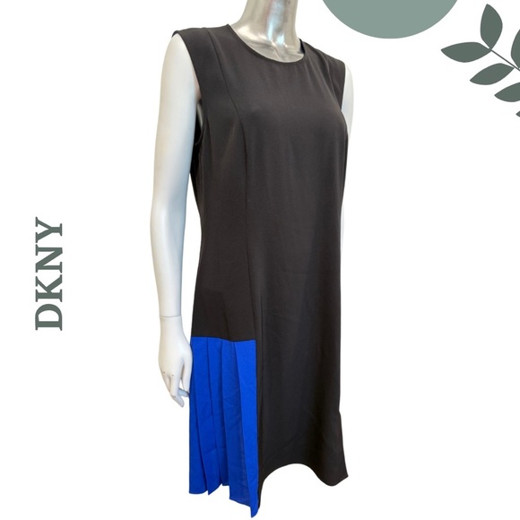 DKNY Colorblock Sleeveless Dress Black Royal Blue Pleats – Size 8 - Picture 3 of 7